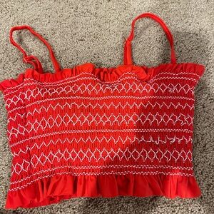 Red design bandeau Bikini Top- Removable Straps
